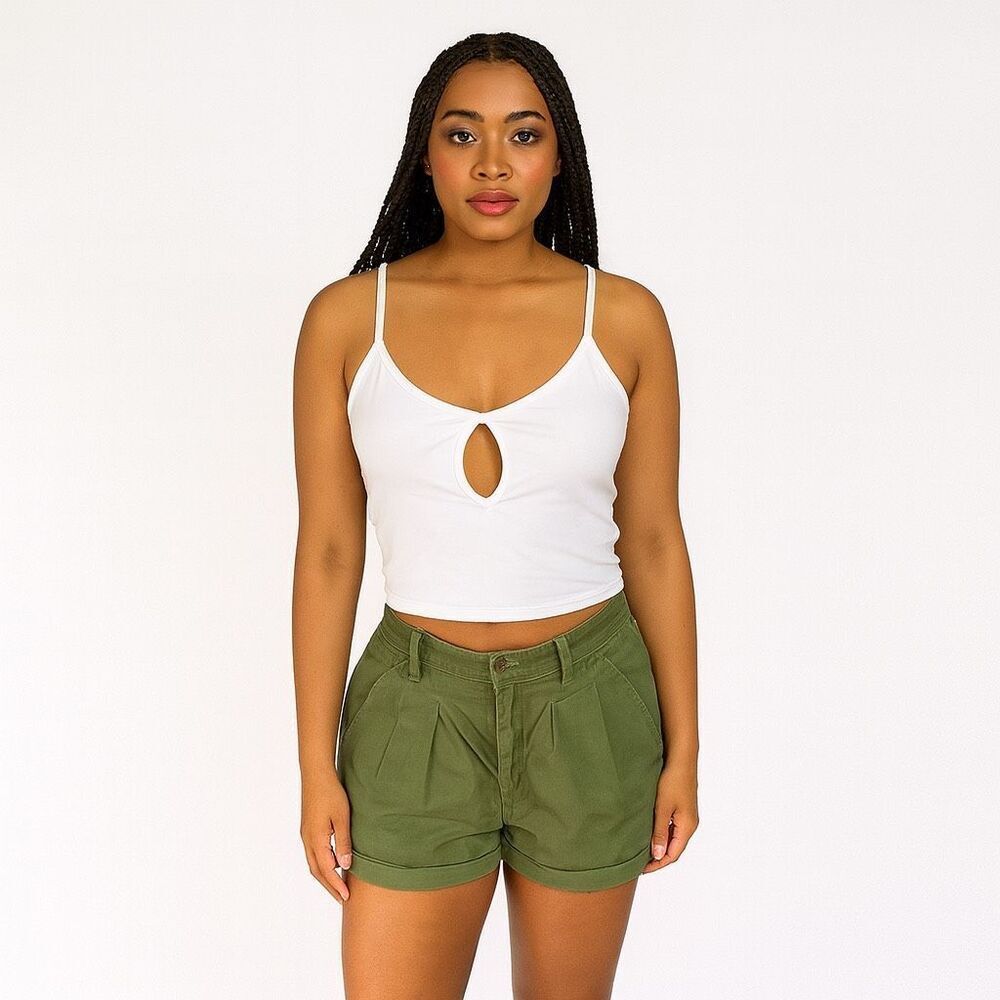 Forever 21 Solid Green High waisted Shorts 100% Cotton with Pockets Pleated L
